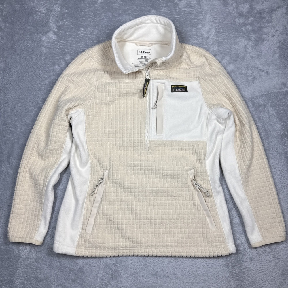LL Bean Mountain Classic 1/4 Zip Women XS Pet Cream Windproof Grid Fleece